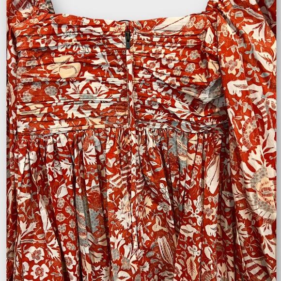 ULLA JOHNSON Alessa Floral Balloon Sleeve Cotton Midi Dress Size 0 - Picture 10 of 15